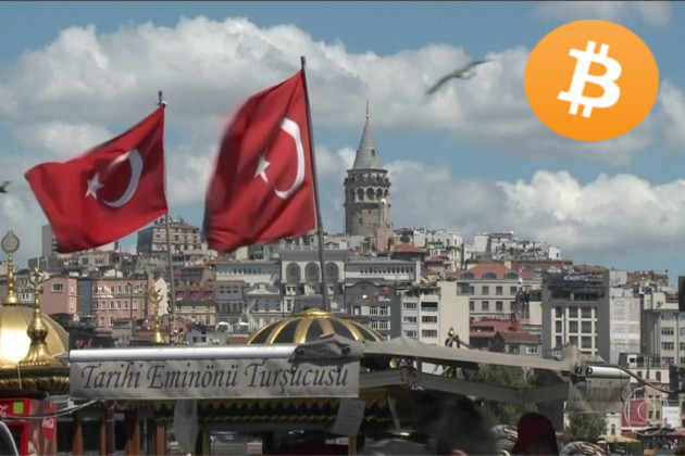 Bandeiras da Turquia e Bitcoin