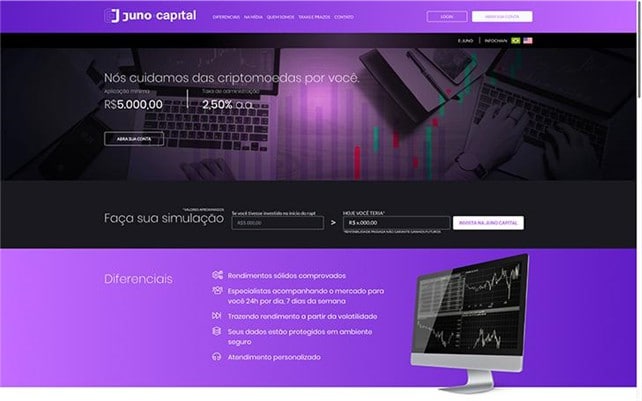 Homepage Juno Capital. Imagem: Divulgação