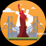 Bitcoin e Estátua da Liberdade nos EUA (Nova York)