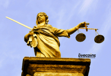 Estátua da Justiça criptomoedas Bitcoin blockchain