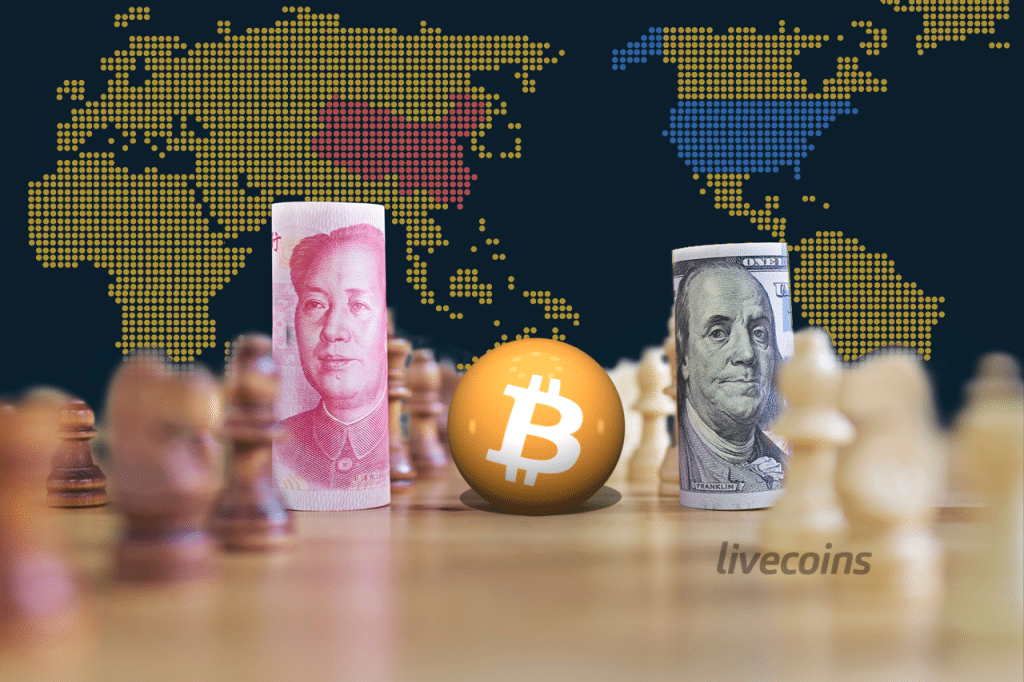 Moeda da China, Criptomoeda Bitcoin e Dólar