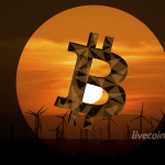 Geração de enegia eólica com símbolo do bitcoin