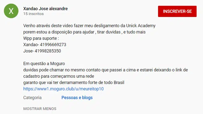 Descrição em vídeo mostra migração de Alexandre "Xandão" para a MoGuRo