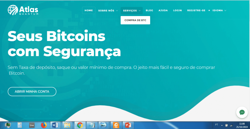 Capa do site do Atlas oferecendo somente venda de bitcoins