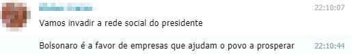 Cliente combinando de enviar email em favor da Unick ao presidente Jair Bolsonaro. Telegram