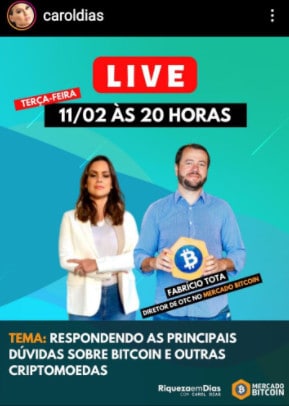 Live Carol Dias com Fabrício Tota do Mercado Bitcoin