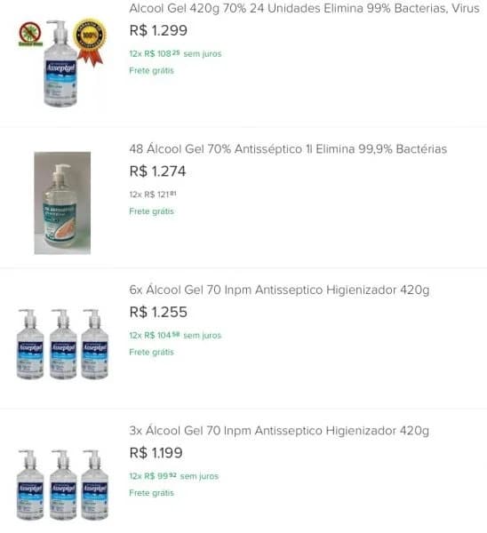 Preços do álcool em gel aumentam no Mercado Livre