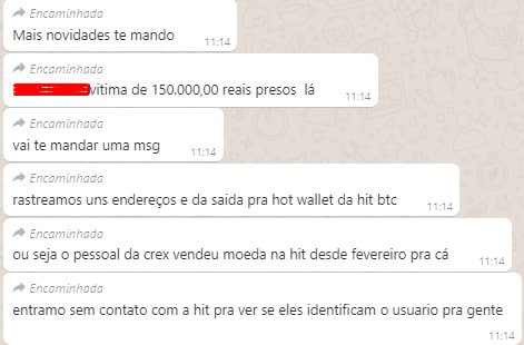Denúncia de um dos brasileiros que teria perdido R$ 150 mil na CREX24, possivelmente hackeada