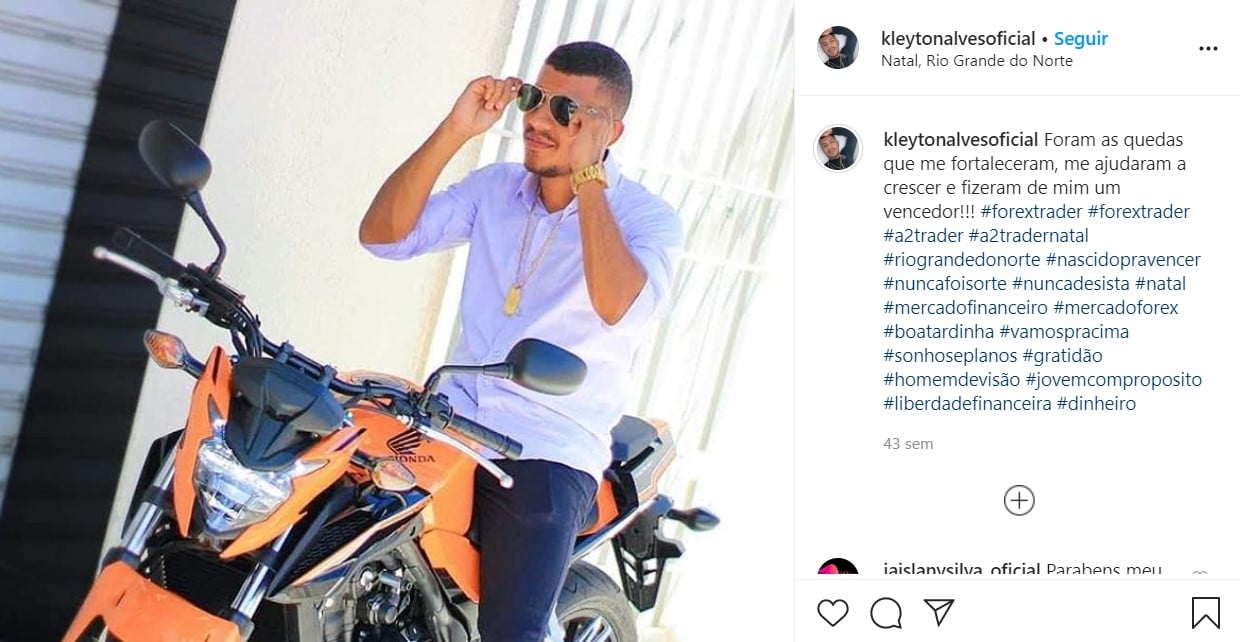 Instagram de Kleyton Alves, da A2 Trader, mostrava vida de luxo