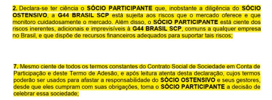 Parte do contrato celebrado entre a G44 Brasil e seus clientes, material foi enviado ao Livecoins para explicar as acusações