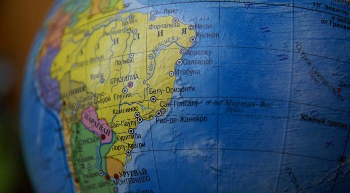 Mapa da América do Sul no Globo