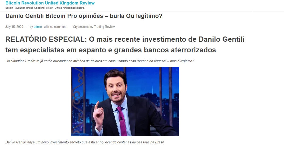 Danilo Gentili não investe em Bitcoin Pro, cuidado com golpes pela internet