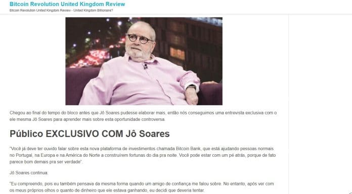 Suposto golpe Bitcoin Bank usa imagem de Jô Soares