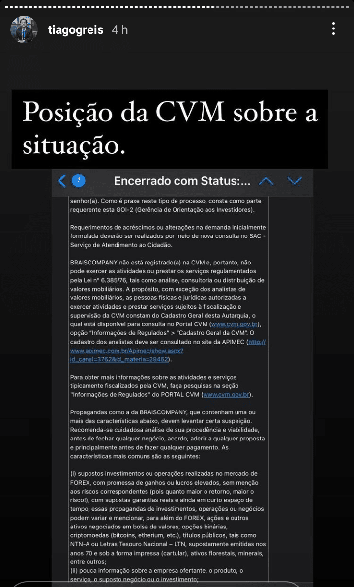 CVM começou investigação contra Braiscompany