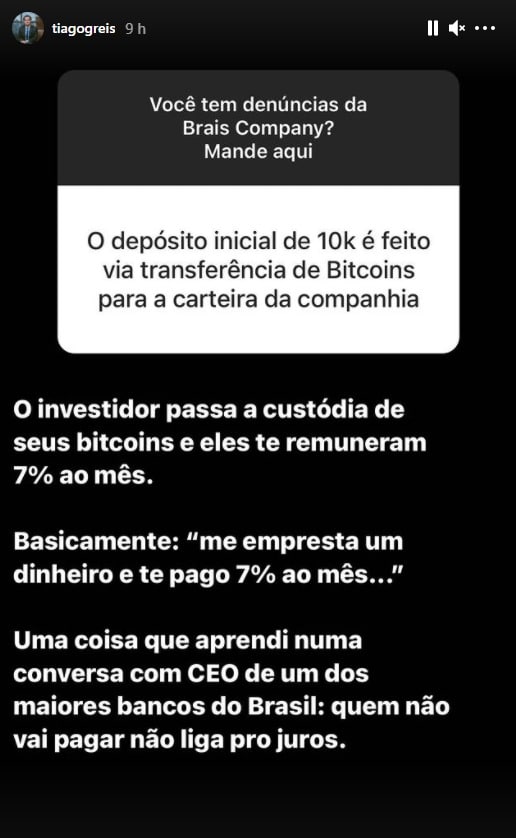 Promessas de rendimentos da Braiscompany seriam fixas, sugerem internautas após denúncia