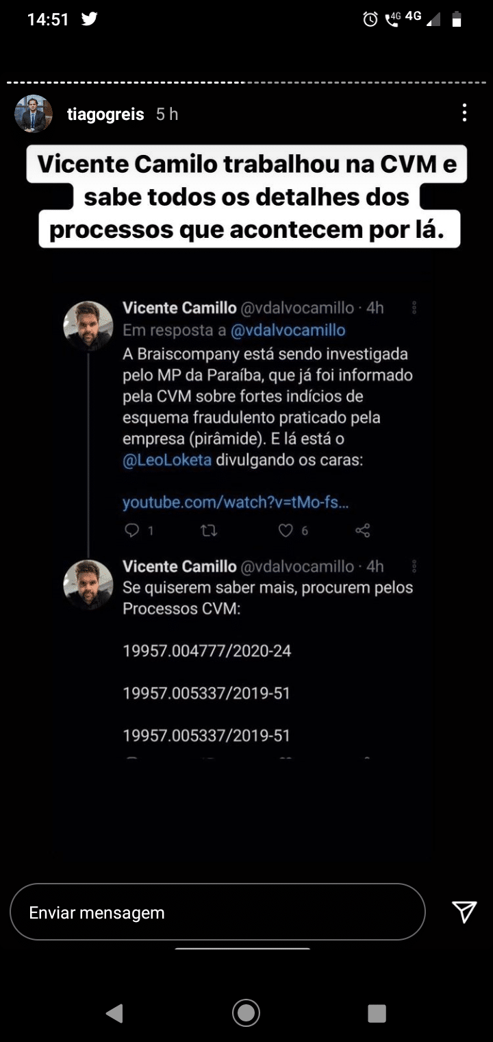 Tiago Reis cita que MP da Paraíba já teria sido notificado sobre Braiscompany