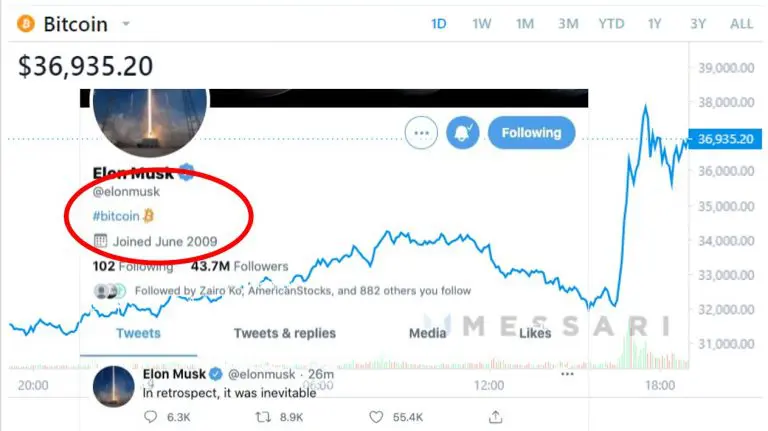 Elon Musk coloca “Bitcoin” em sua biografia do Twitter e moeda dispara