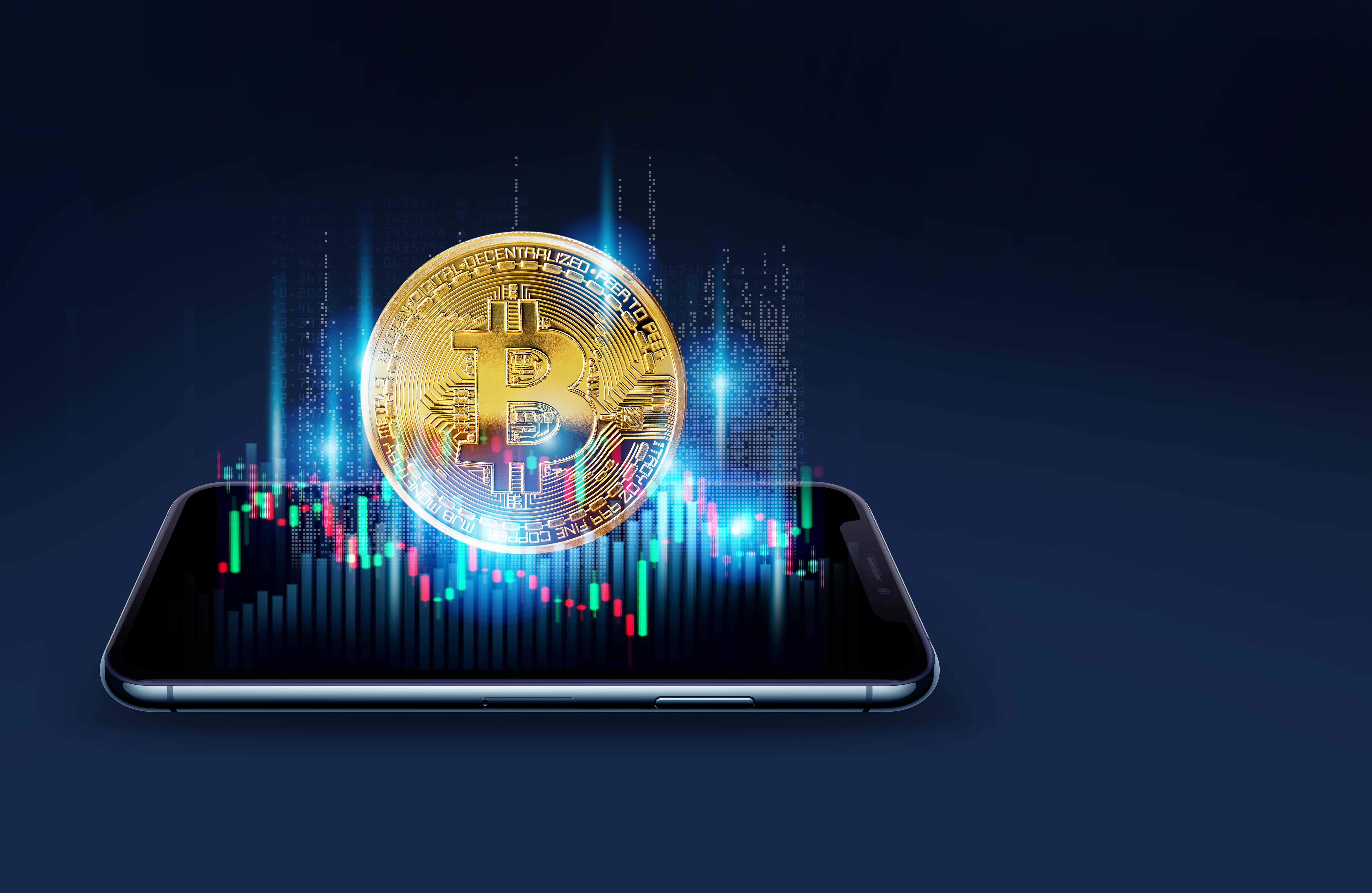 Gráfico de preço do Bitcoin saindo de celular