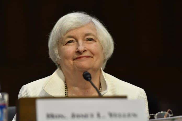 Janet Yellen no FED dos Estados Unidos Tesouro Joe Biden