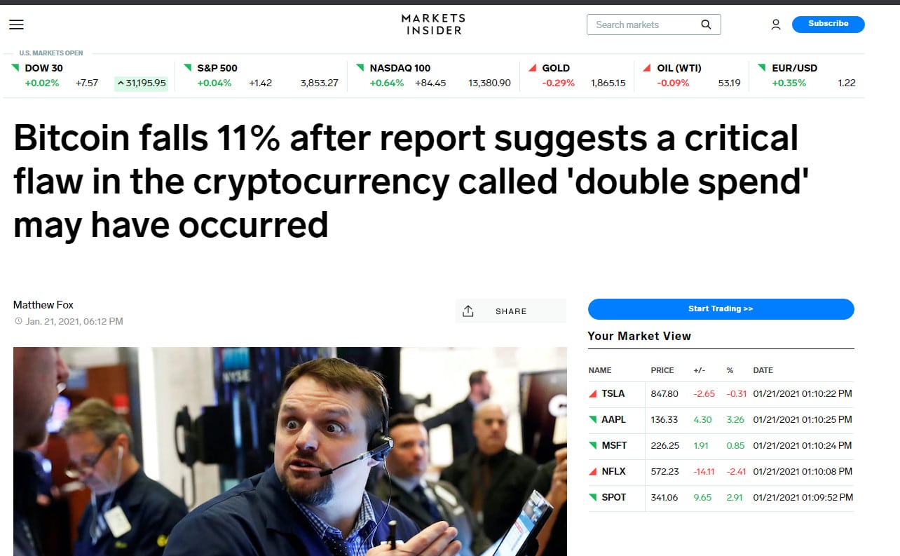 Fake news derruba preço do bitcoin