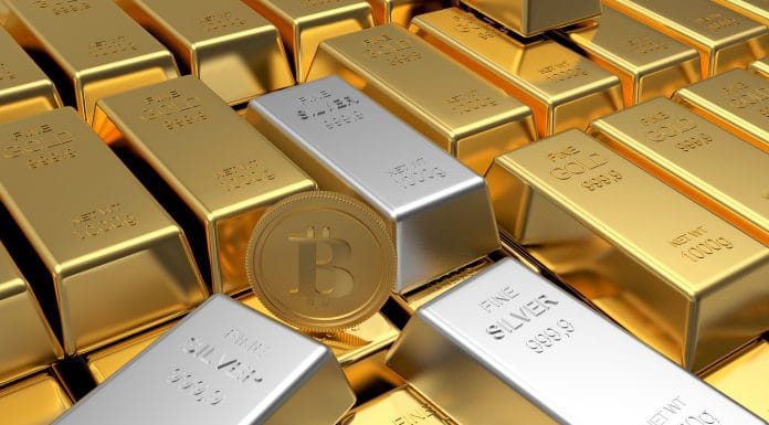 Barras de Ouro, Prata e Bitcoin