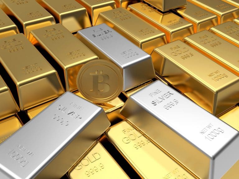 Barras de Ouro, Prata e Bitcoin