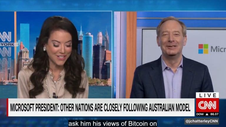 Brad Smith, presidente da Microsoft diz em entrevista para a CNN que não tem planos de investir em bitcoin.