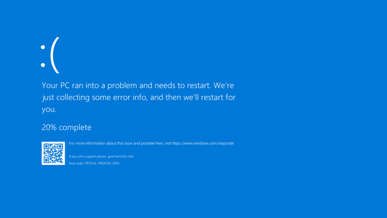 Tela azul da morte no Windows.