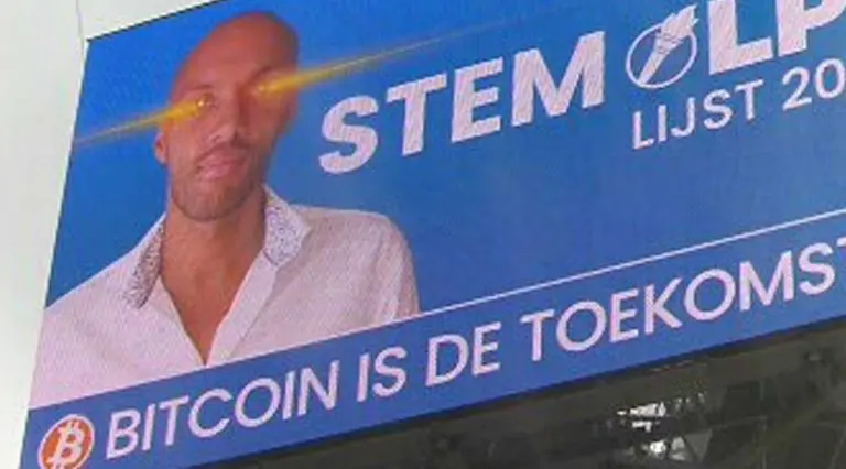 Político holandês espalha outdoors com olhos a laser e slogan de Bitcoin