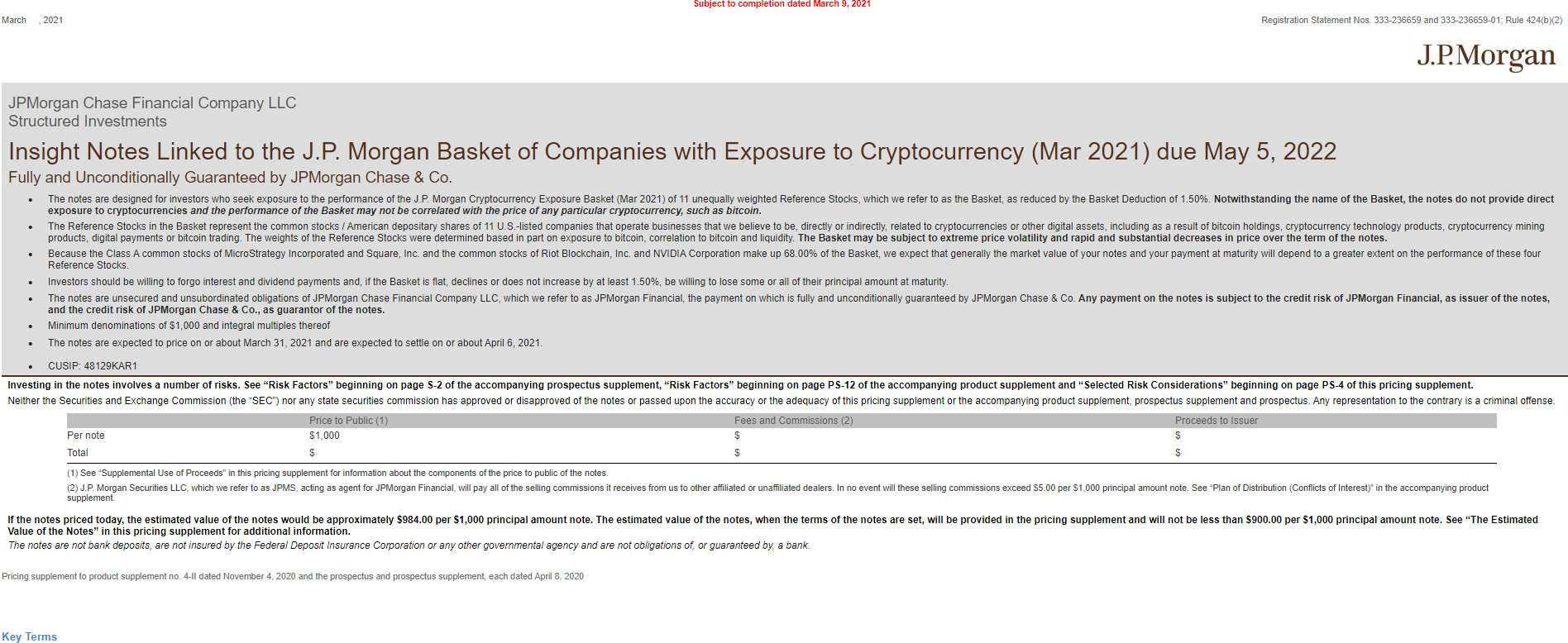 Cesta de ações de empresas de criptomoedas. Imagem: SEC