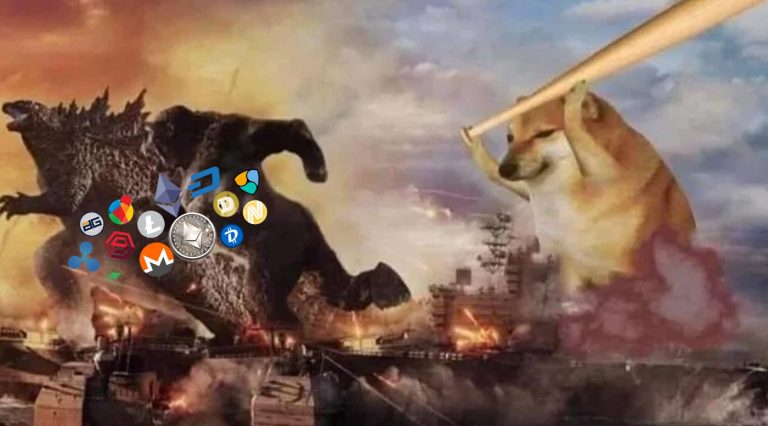 Meme dogecoin que circula nas redes.