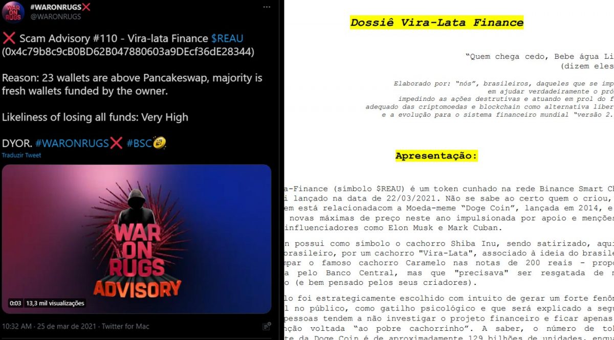 Vira lata finance é golpe, diz dossiê