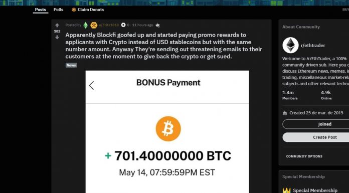 Cliente recebe 700 bitcoins por engano. Imagem: Reddit