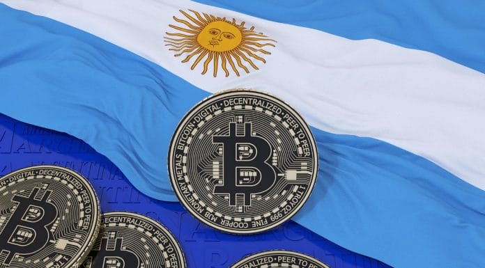 Bitcoin em bandeira da Argentina