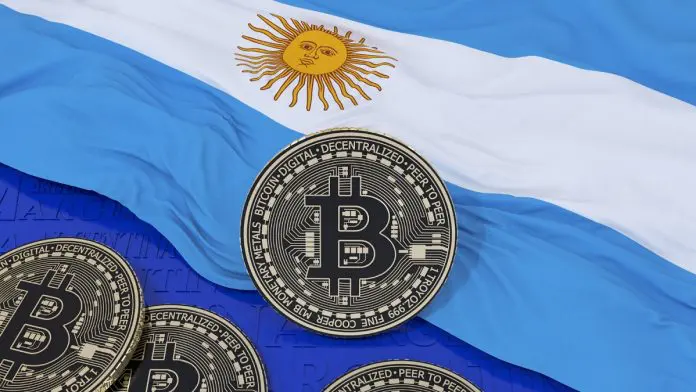 Bitcoin em bandeira da Argentina