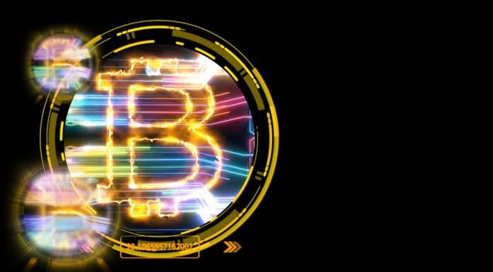 Criptomoeda Bitcoin em laser