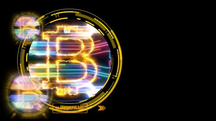 Criptomoeda Bitcoin em laser