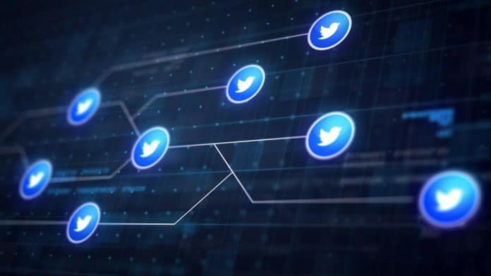 Ícone do Twitter em rede Bitcoin