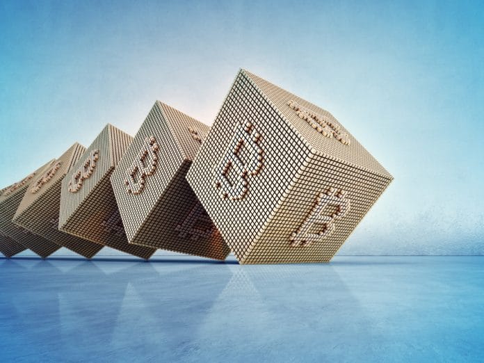 Símbolo do Bitcoin em blocos, representando blockchain atualização Taproot