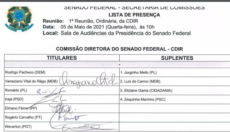 Assinaram o documento da decisão os Senadores Veneziano Vital do Rêgo (MDB/PB), o ex-jogador Romário (PL/RJ), Irajá (PSD/TO), Elmano Férrer (PP/PI), Rogério Carvalho (PT/SE) e Weverton (PDT/MA).