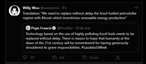 Willy Woo diz que Bitcoin incentiva uso de energia renovavel