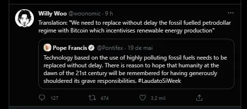 Willy Woo diz que Bitcoin incentiva uso de energia renovavel