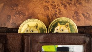 Carteira com duas criptomoedas Dogecoin dentro