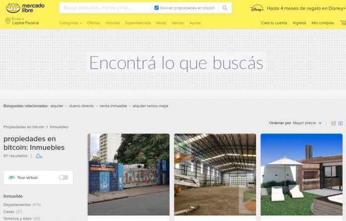 Plataforma do Mercado Livre para imóveis com Bitcoin