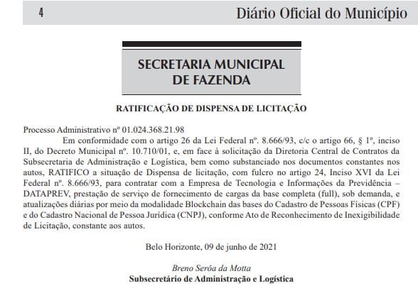 Prefeitura de Belo Horizonte ratifica o uso de solução Blockchain