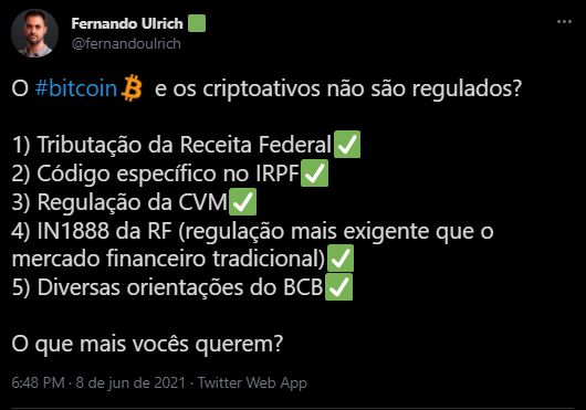 Fernando Ulrich falou sobre regulamentação do Bitcoin no Brasil em 2021