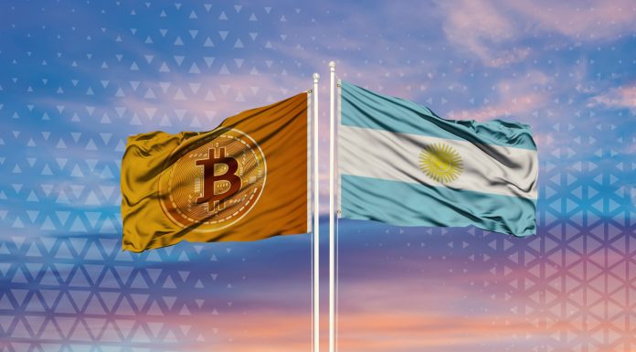Bandeira do Bitcoin e da Argentina