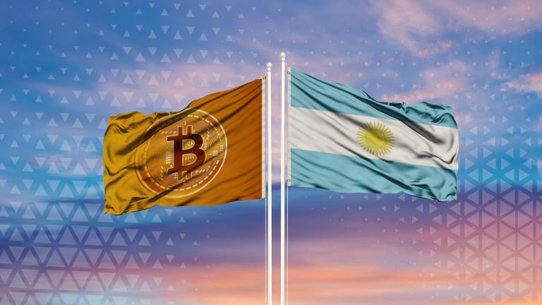 Bandeira do Bitcoin e da Argentina