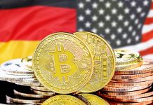 Bandeiras dos Estados Unidos, Alemanha e Bitcoin