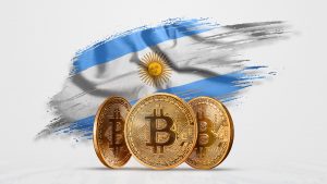 Bitcoin e bandeira da Argentina stablecoin criptomoedas blockchain